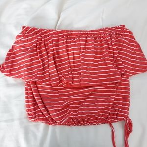 Abercrombie and Fitch Red White Striped Crop Top, Size Small, Loose Fitting Top